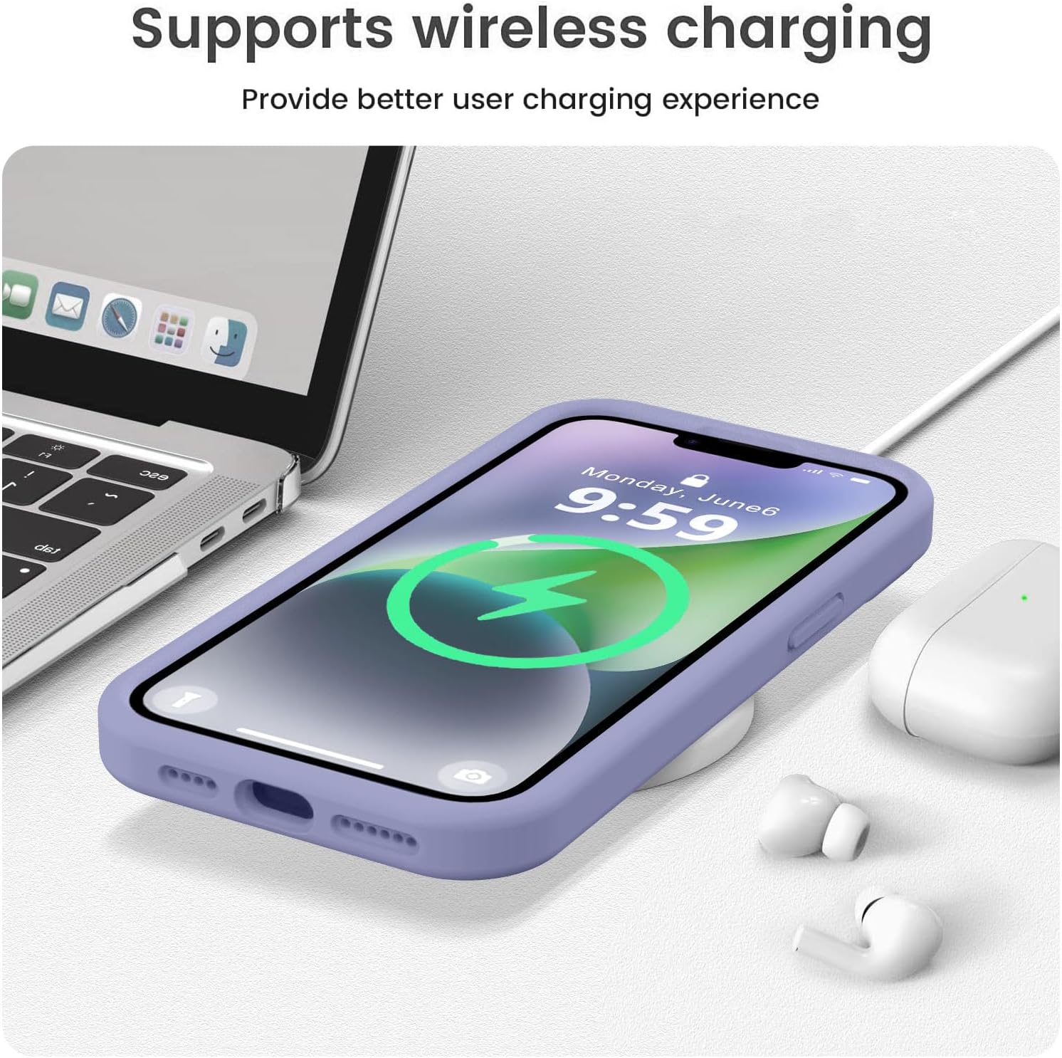 Vooii Compatible with iPhone 13 Pro Case, Liquid Silicone Upgrade [Camera Protection] [Soft Anti-Scratch Microfiber Lining] Shockproof Phone Case for iPhone 13 Pro 6.1 inch - Lavender Grey